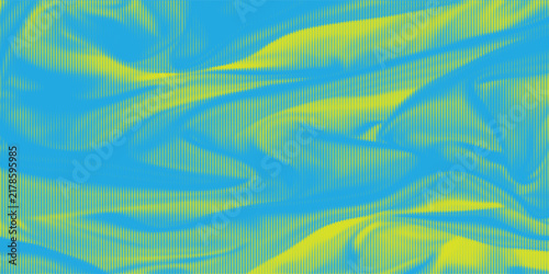 Abstract Blue And Yellow Halftone Fabric Waves Texture — Vibrant Flowing Pattern Background