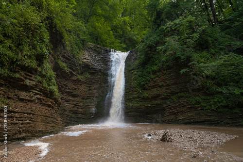 Maiden's Spit waterfall on a July afternoon. Rufabgo waterfalls, Adygea, Russian Federation