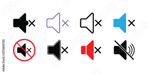 Mute volume icon set .Sound Off, Silent and No Audio Symbol .