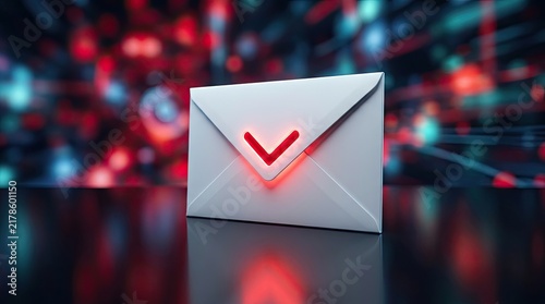 Glowing Red Email Envelope Icon on Futuristic Digital Background