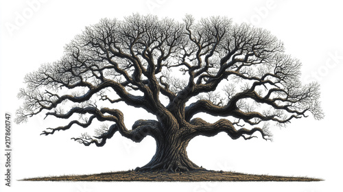 Magnificent large oak tree with spreading canopy and intricate branches massive tree old tree thick trunk tree silhouette wooden trunk tree roots