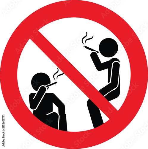 No smoking prohibition sign vector with stick figures isolated on white background