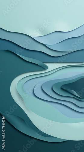 Abstract background featuring layered paper cut style waves in shades of blue and teal creating a soft depth effect for modern digital design projects and minimalist mobile wallpapers