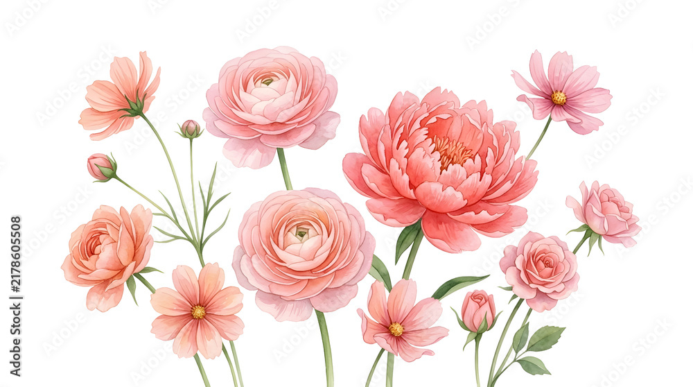Fototapeta premium Vibrant Pink Peach Flowers Blooming in Vase Garden Style