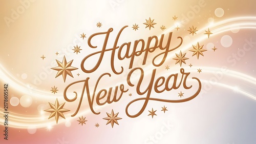 Happy new year elegant cursive text design with stars
