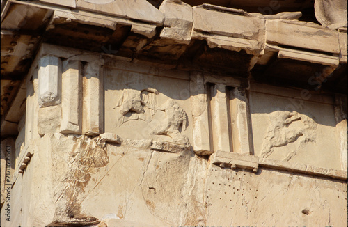 Close Up of Weathered Metopes and Triglyphs on Parthenon