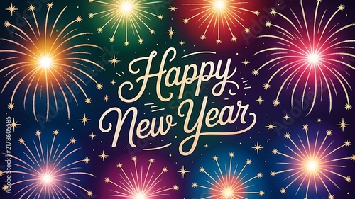 Happy new year celebration with colorful fireworks display