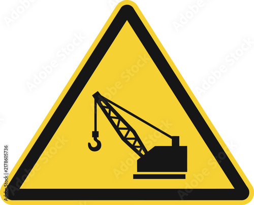 Crane work warning sign isolated on white background