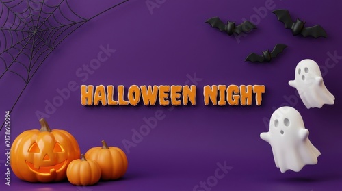 Halloween night with jack o lantern and ghost icons