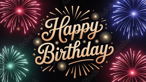 Happy birthday celebration with colorful fireworks background