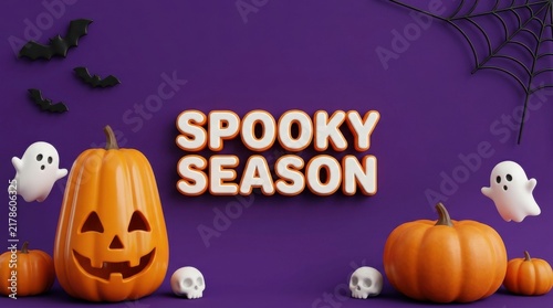 Happy jack o lantern and ghosts during spooky season