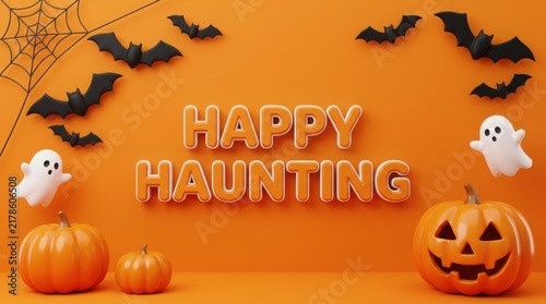 Happy halloween greeting with spooky decorations