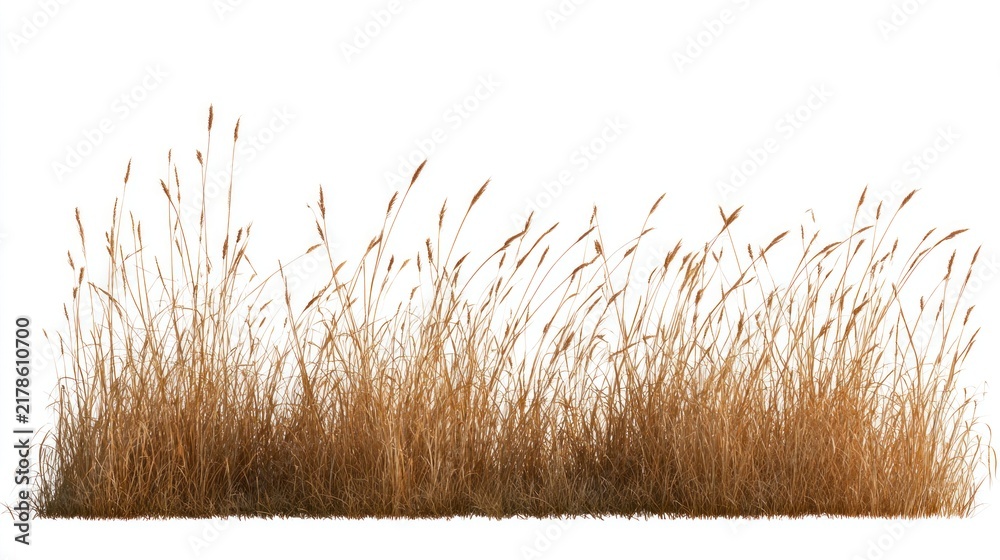 Obraz premium Wild dry grass isolated on white background, tall golden autumn reeds
