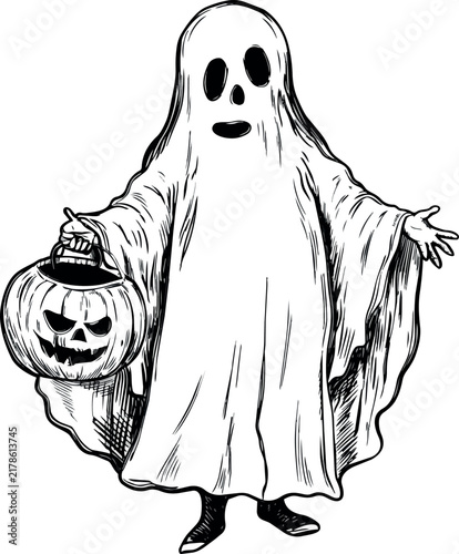 A spooky terrifying ghost illustration for Halloween