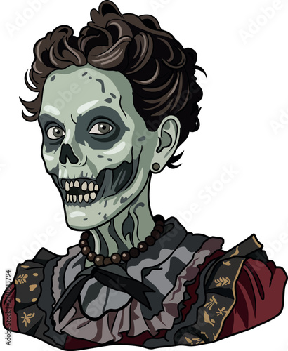 A creepy zombie girl isolated illustration on a white background