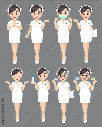 Set Of Nurse With White Clothes