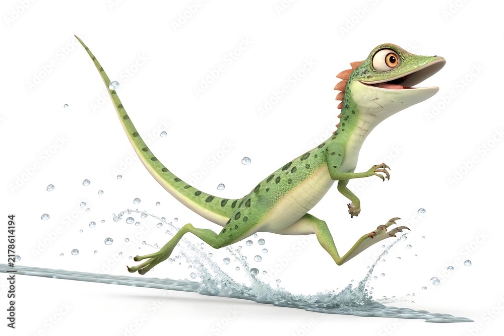 Obraz premium Cartoon dinosaur lizard running on sandy ground