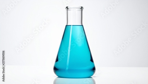 Obraz na płótnie Laboratory Erlenmeyer Flask with Blue Solution on White Background