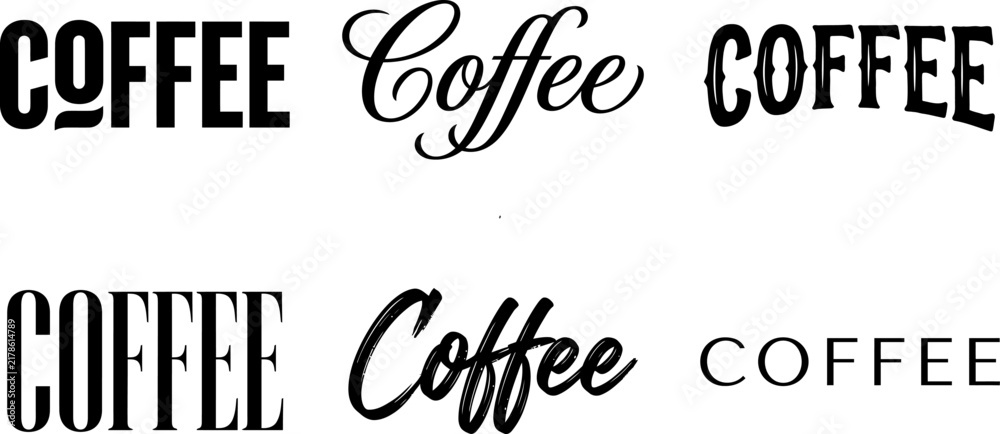 Fototapeta premium Three stylish coffee text designs in black