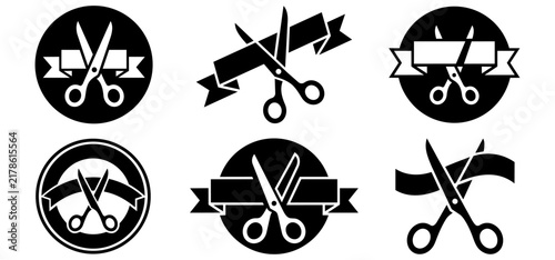 Scissors cutting ribbon icons for grand opening and inauguration events