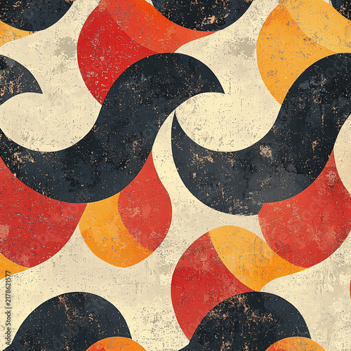 Colorful Abstract Shapes with Wavy Patterns and Textured Backgrounds