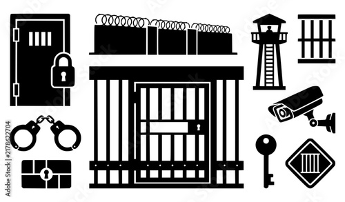 Jail Prison Vector Icons, Bold Detention Facility, Cell and Security Symbol Collection