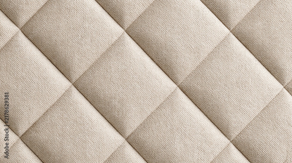 Obraz premium Diagonal stitched quilted light beige fabric texture with evenly spaced square sections showing soft neutral upholstery material for modern interior