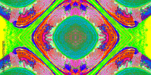 Fotografie A dynamic display of bold colors arranged in symmetrical patterns, creating a kaleidoscope effect