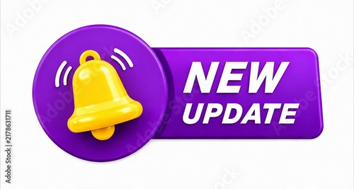 New update notification badge with bell icon on purple background