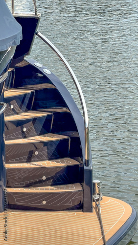 Luxury Superyacht Curved Stern Staircase with Teak Deck and Chrome Railing — Antwerp, Belgium