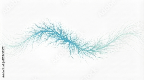 Abstract horizontal wave of branching nerve-like lines with central node, teal gradient banner, light background