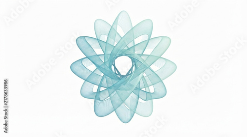Abstract spirograph flower mandala of overlapping translucent loops, geometric rosette in soft teal, light background