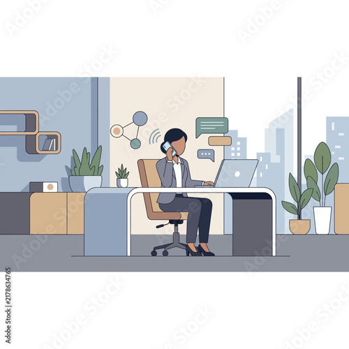 Professional Working Woman Using Laptop in Office.
