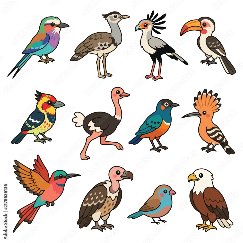 Fototapeta premium Colorful Illustrated Birds Collection Artwork Design.