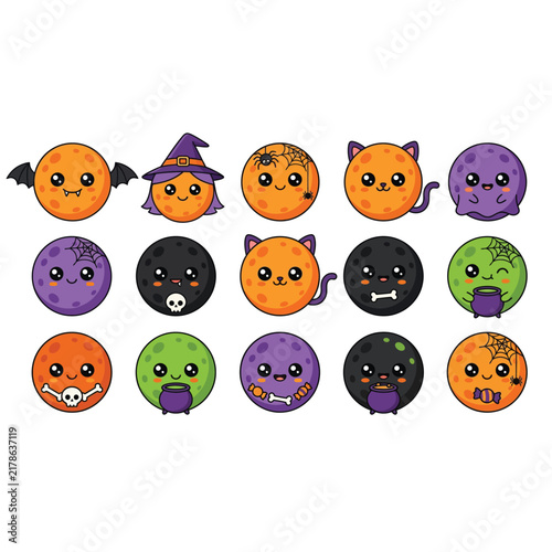 Halloween-Themed Cartoon Animal Faces Collection.