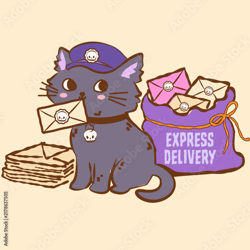 Cute Halloween Cat Mail Carrier with Envelopes and Express Delivery Bag
