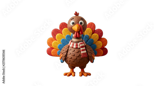 Cute Clay Turkey Thanksgiving Holiday Isolated