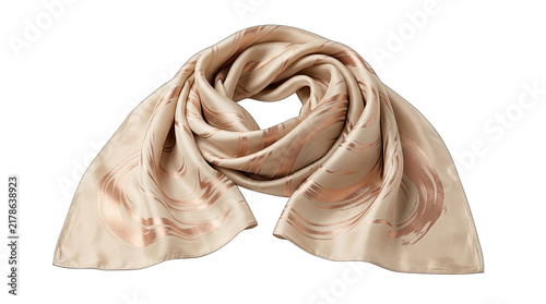 Elegant Silk Scarf with Rose Gold Swirl Pattern, Isolated