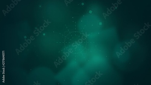 Abstract green digital interface with glowing geometric shapes and tech hud elements, suitable for tech promos, sci-fi backgrounds and data analysis