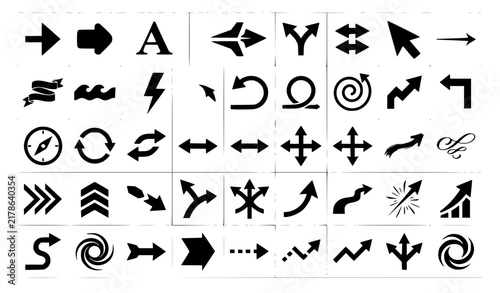 Black Directional Arrow Signs and Navigation Pointer Vector Icon Collection