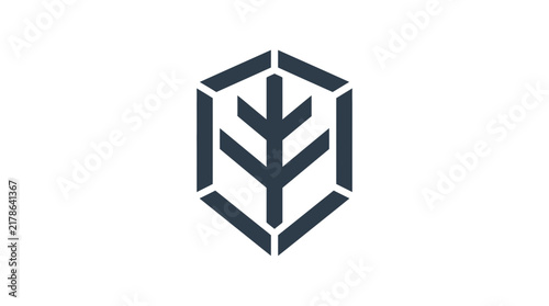 Minimalist Geometric Tree Symbol inside Hexagonal Frame