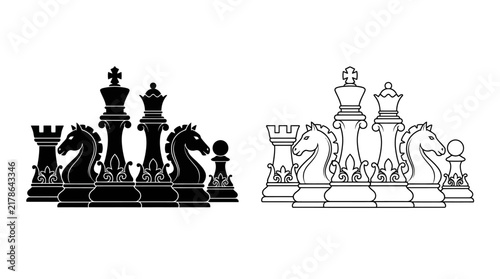 Bild auf Leinwand Chess pieces in black and white a vector illustration on a white background