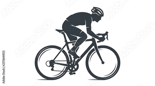 Silhouette of a professional cyclist riding a road bike isolated on white background