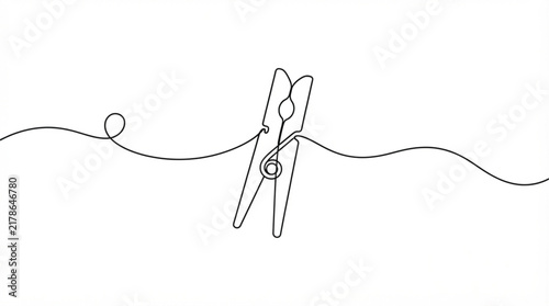 Minimalist continuous line art clothespin vector illustration clothes peg outline on white background