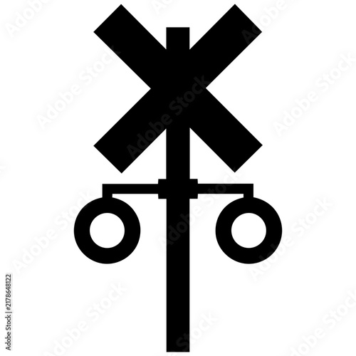 Railroad crossing sign silhouette icon for traffic safety and railway warning systems