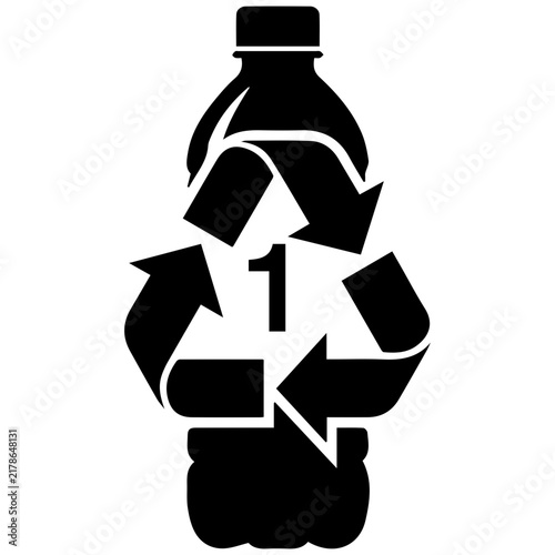 Plastic Bottle Recycling Symbol Icon with Number 1 PET Resin Identification Code