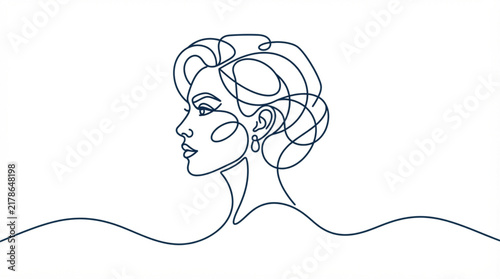 Minimalist single line art woman face vector element for creative podcast host and digital media design