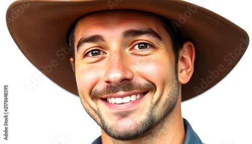 Close-Up Portrait Smiling Man Cowboy Hat