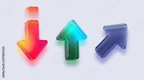 Three translucent glass arrows pointing in different directions on white background.