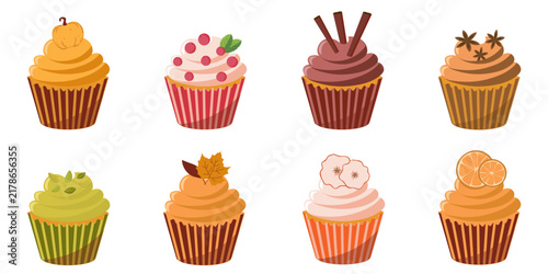 Autumn Cupcakes Set – Cozy Fall Seasonal Desserts with Pumpkin, Berries, Chocolate, Spices and Orange